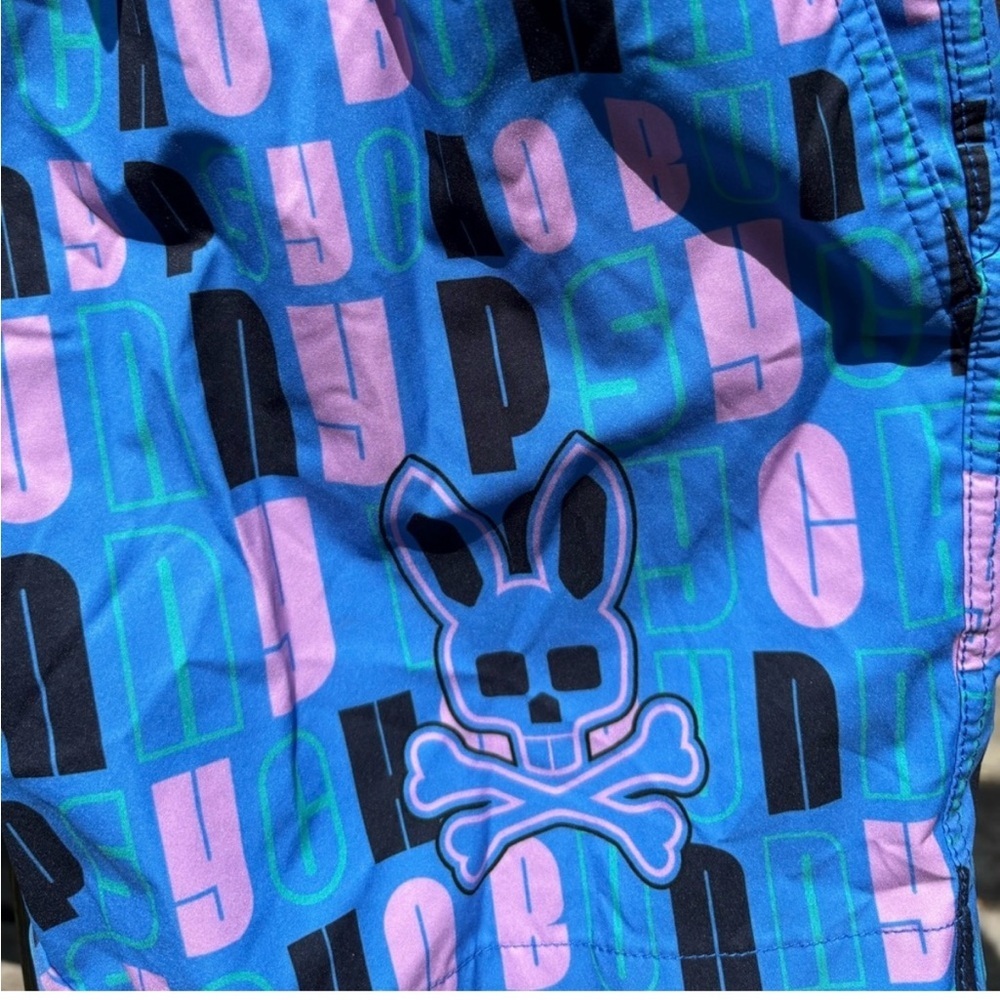 Psycho Bunny Blue and Pink All over Graphic Swim Shorts Men's Size XS - Picture 3 of 7